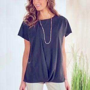Soft Surroundings Go Lively Travel Tee Drape Tunic SILK Top SZ M Navy Blue